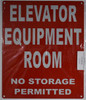 SIGNS Elevator Equipment Room Sign (Red, Reflective,