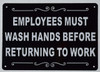 SIGNS Employees Must WASH Hands Before Returning