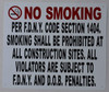 SIGNS NO Smoking Sign -DOB