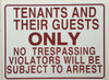 Tenants and Their Guests Sign (Aluminium