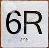 Apartment Number 6R Sign with Braille and Raised Number