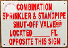 Combination Sprinkler and Standpipe Shut-Off Valve Located FEET Opposite This Sign