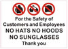 2 pcs -for The Safety of customers and Employees No Hats No Hoods No Sunglasses Thank You -Sticker