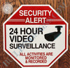 4 PACK -Security Alert 24 HOURS VIDEO SURVEILLANCE SIGN