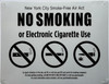 Signage  NYC NO SMOKING OR ELECTRONIC CIGARETTES  FOR RESTURANTS