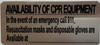 AVAILABILITY OF CPR EQUIPMENT IN THE EVENT OF AN EMERGENCY CALL 911 -NYC New York City food service establishments  Sign
