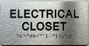 Sign ELECTRICAL CLOSET  with Raised letters/Image & Grade 2 Braille - Includes Red Adhesive pad for Easy Installation (Brushed Aluminum/silver, Tacticle ) - The park Ave Line