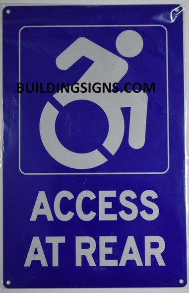SIGNS ACCESS AT REAR SIGN- BLUE BACKGROUND