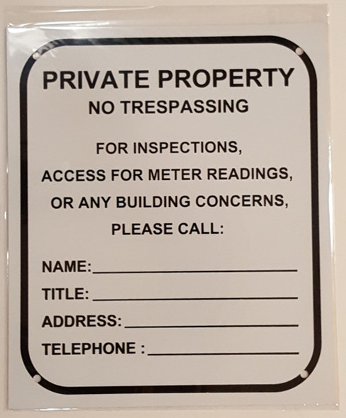 RESIDENTIAL BUILDING PRIVATE PROPERTY NO TRESPASSING FOR ANY BUILDING CONCERNS PLEASE CALL _ SIGN