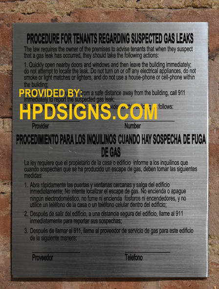RESIDENTIAL BUILDING HPD SIGNS Gas Leak Notice