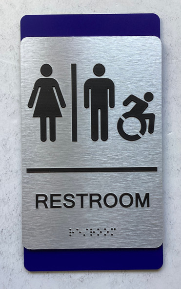 BRAILLE RESTROOM ACCESSIBLE SIGN NAVY BLUE