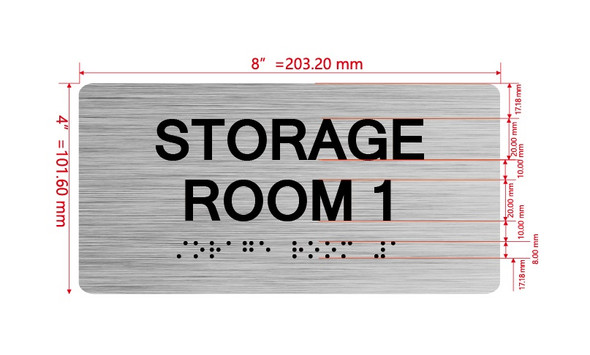 Storage Room 1 Sign with Raised Letters & Grade 2 Hpd Sign