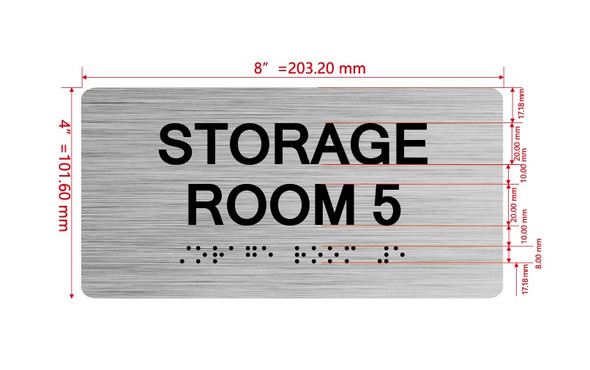 Storage Room 5 Sign with Raised Letters & Grade 2 Hpd Sign