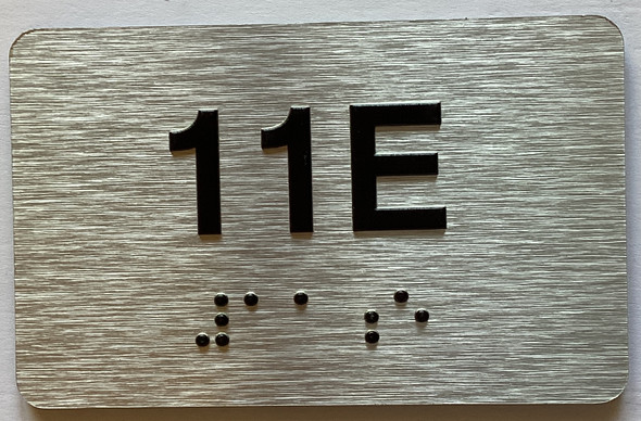 Apartment Number Sign Unit 11E with Raised Letters & Grade 2 Sign