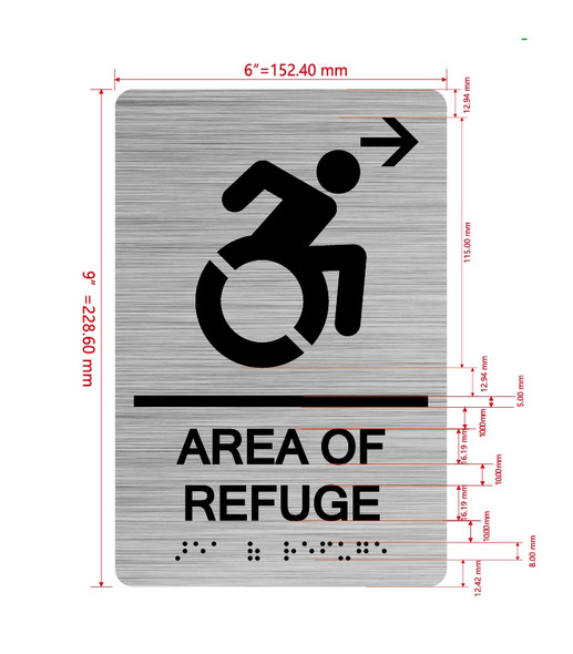 Area Of Refuge Right Arrow With Sign with Raised Letters Safety Sign