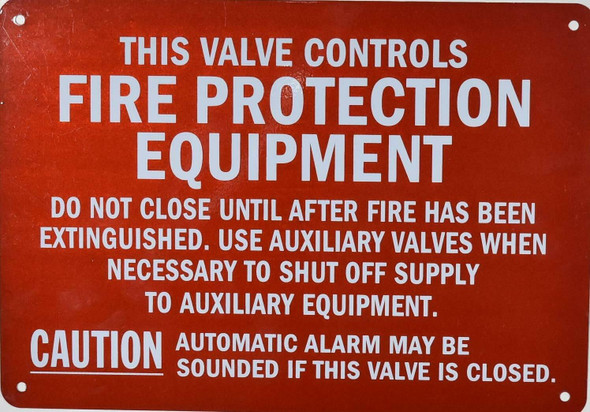 FIRE PROTECTION EQUIPMENT CONTROL VALVE SIGN