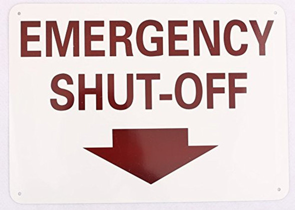 EMERGENCY SHUT-OFF SIGN- DOWNWARDS ARROW- WHITE