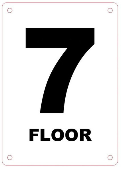 FLOOR NUMBER SEVEN (7) SIGN-(White, Aluminum,