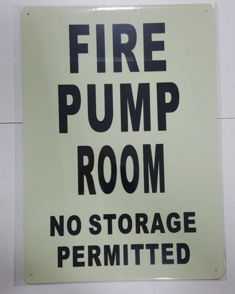 SIGNS FIRE PUMP ROOM NO STORAGE PERMITTED