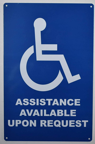 SIGNS Assistance Available Upon Request Sign (Blue,Aluminium,