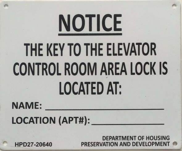 KEY TO ELEVATOR MACHINE ROOM sign