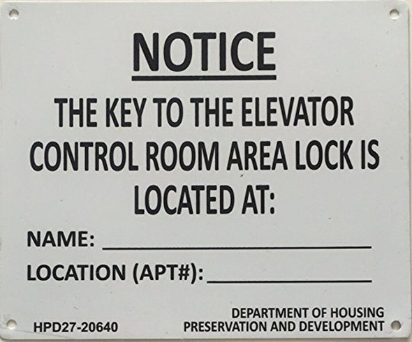 SIGNS KEY TO ELEVATOR MACHINE ROOM sign