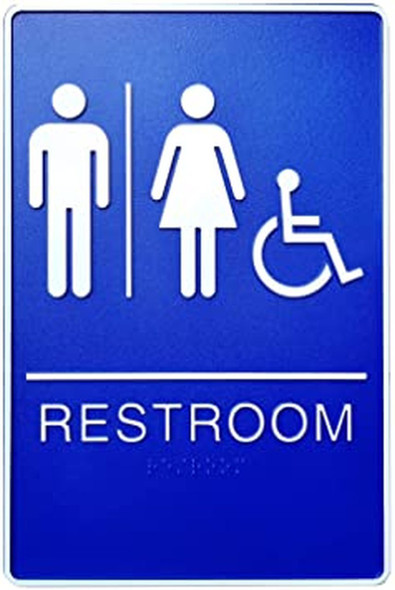 ADA Unisex Bathroom Restroom Sign(Blue,6x9 Comes