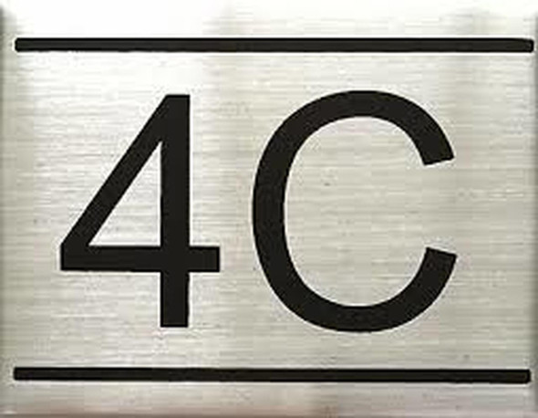 APARTMENT NUMBER SIGN -4C -BRUSHED ALUMINUM