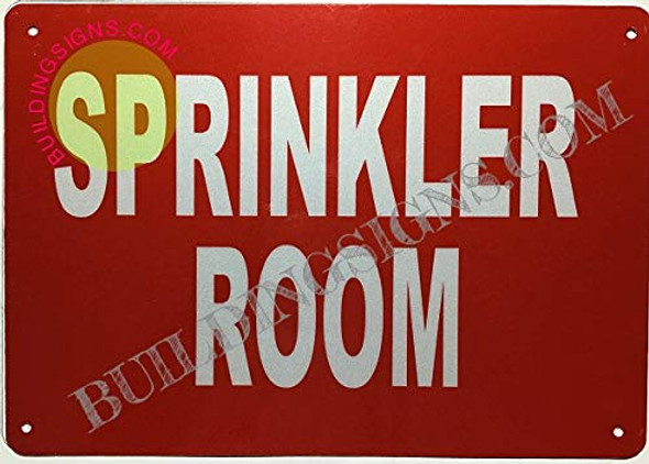 SIGNS Sprinkler Room Sign (Reflective,Aluminium, RED Background,
