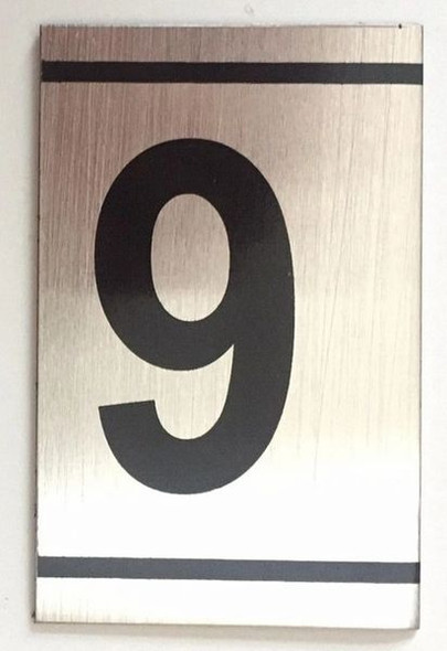 NUMBER SIGN -9-BRUSHED ALUMINUM (2.25X1.5, Aluminium))-(ref062020)