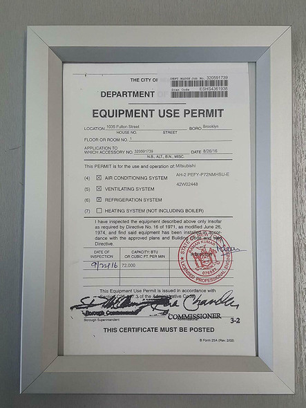 Escalator Permit Frame 6" X 9"