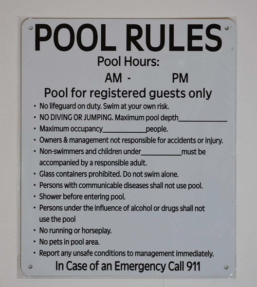 Pool Rules and Pool Hours Sign