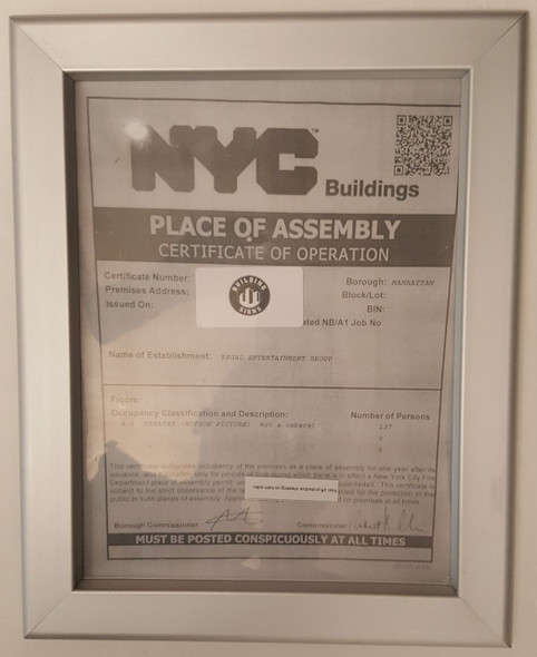 SIGNS NYC place of assembly certificate of