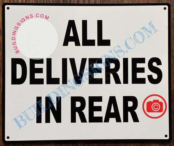 ALL DELIVERIES IN REAR SIGN