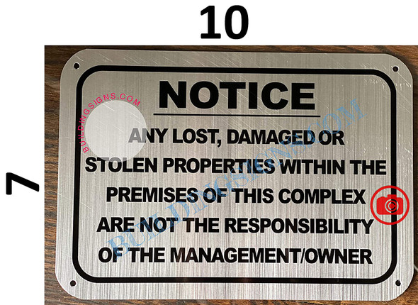 Notice Any Lost, Damaged OR STOELN Properties Within The Premises