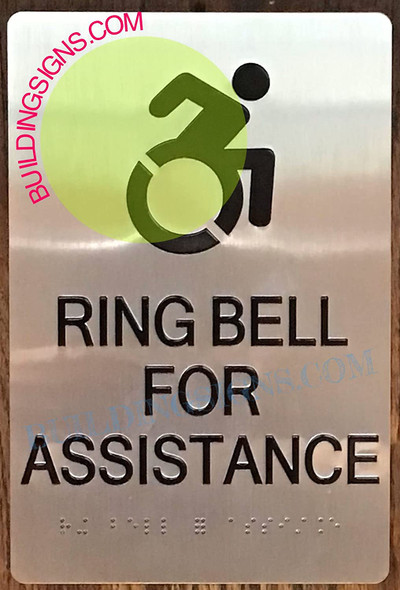 Ring Bell for Assistance Signage -Braille Signage with Raised Tactile Graphics and Letters