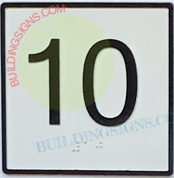 SIGN Elevator Floor Number 10 Sign- Elevator JAMB Plate Floor 10