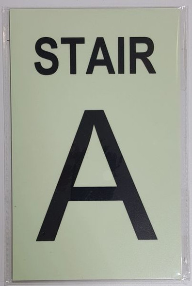 PHOTOLUMINESCENT STAIR A SIGN HEAVY DUTY / GLOW IN THE DARK "STAIR A" SIGN HEAVY DUTY