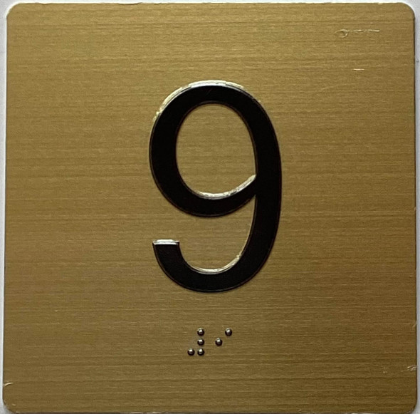 9TH FLOOR Elevator Jamb Plate sign With Braille and raised number-Elevator FLOOR 9 number sign  - The sensation line