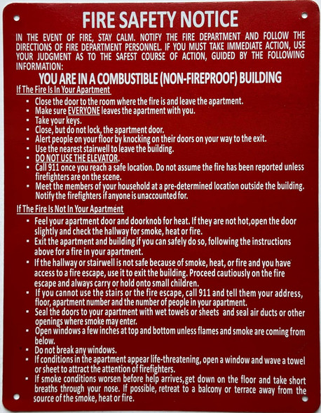 HPD NYC LOBBY FIRE SAFETY NOTICE NON FIRE PROOF BUILDING/FDNY LOOBY FIRE SAFETY NOTICE NON FIRE PROOF BUILDING