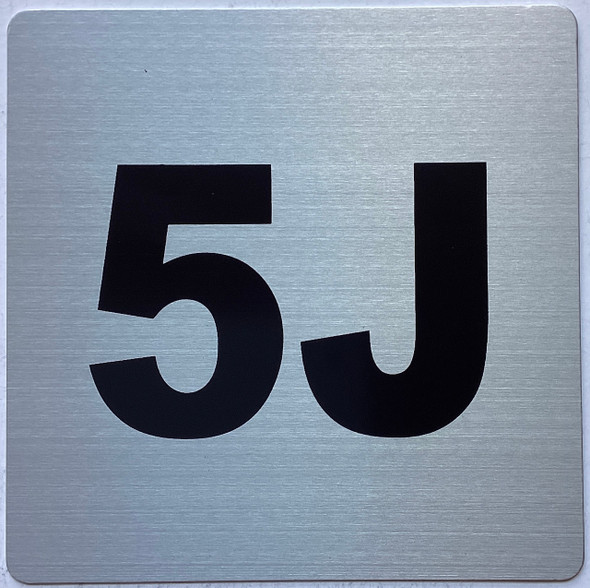 Apartment number 5J sign (4x4 inch, SILVER, double sided tape) - The Broadway Line-ref022024