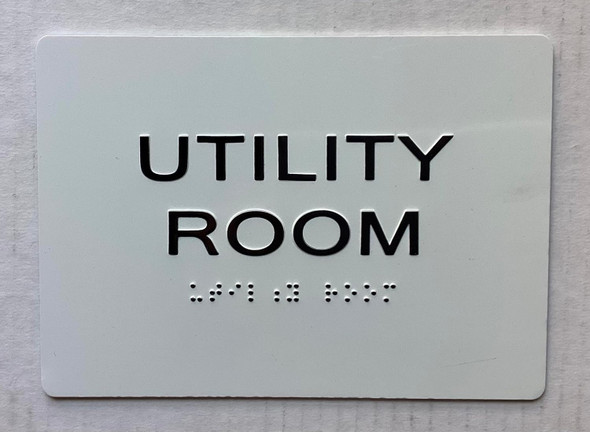 Sign UTILITY ROOM  with Raised letters/Image & Grade 2 Braille - Includes Red Adhesive pad for Easy Installation (white, Tacticle ) - The sensation line