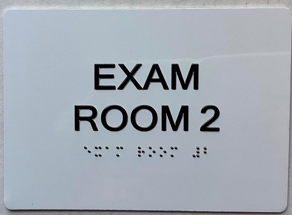 Sign Exam room  with Raised letters,Grade 2 Braille white, Tacticle , double sided tape- The sensation line (EXAM ROOM 2)