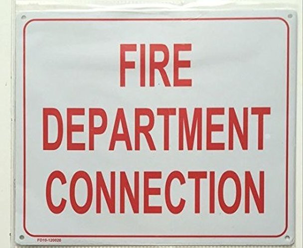 FIRE DEPARTMENT CONNECTION SIGN, WHITE (ALUMINUM
