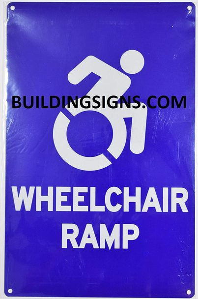SIGNS WHEELCHAIR RAMP SIGN- BLUE BACKGROUND (ALUMINUM