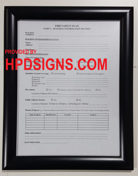 HPD FIRE SAFETY PLAN FRAME - BLACK (STANDARD - ALUMINUM 8.5 x 11 )