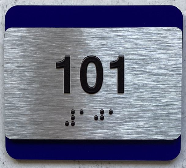 BRAILLE APARTMENT NUMBER SIGN BLUE