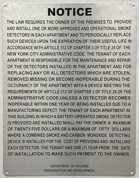 HPD SMOKE DETECTING DEVICES NOTICE SIGNS