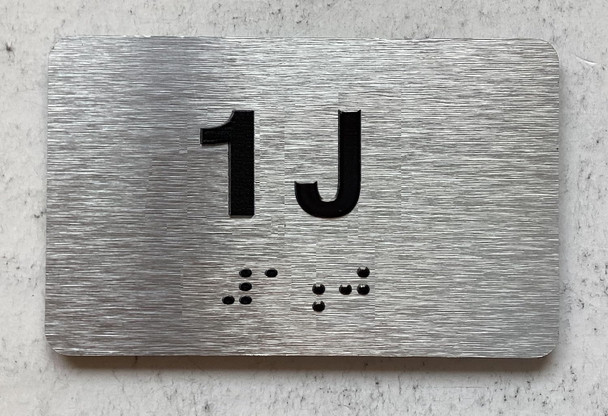 APT NUMBER 1J SIGN-UNIT NUMBER SIGN WITH RAISED LETTERS