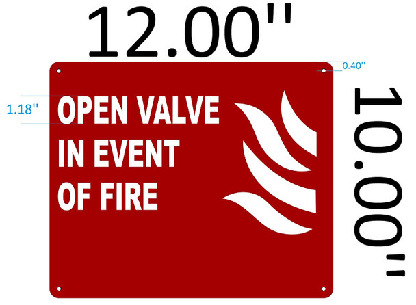 OPEN VALVE IN EVENT OF FIRE FIRE SIGN